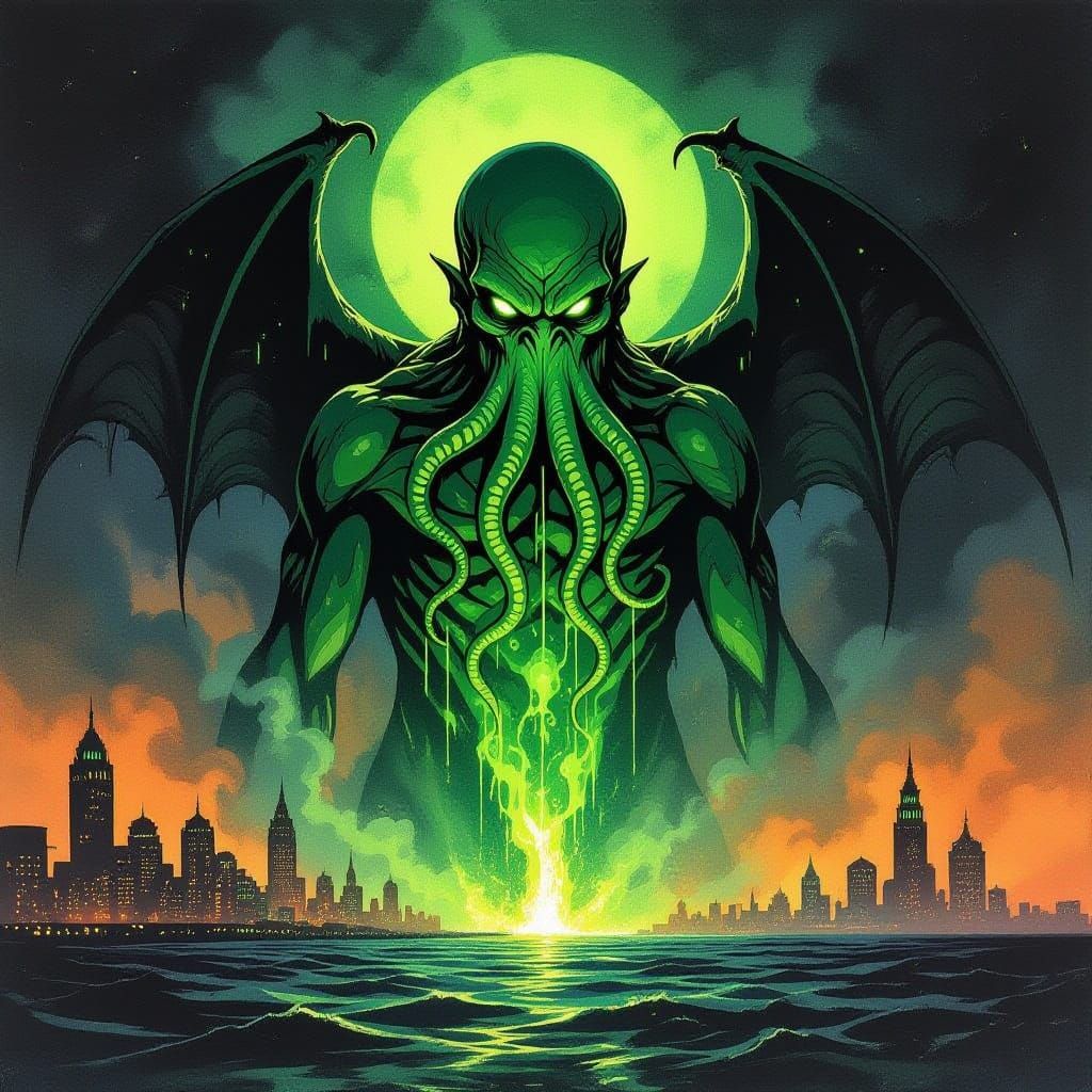 Eldritch Cthulhu Illustration with Vintage Eerie Aesthetics