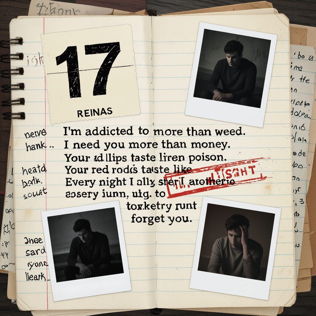 Dark Emotional Album Cover Art with Handwritten Notes and Ph...