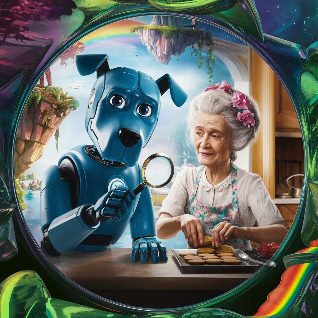 Robotic Dog Detective Movie Poster: Fantasy Kitchen Scene