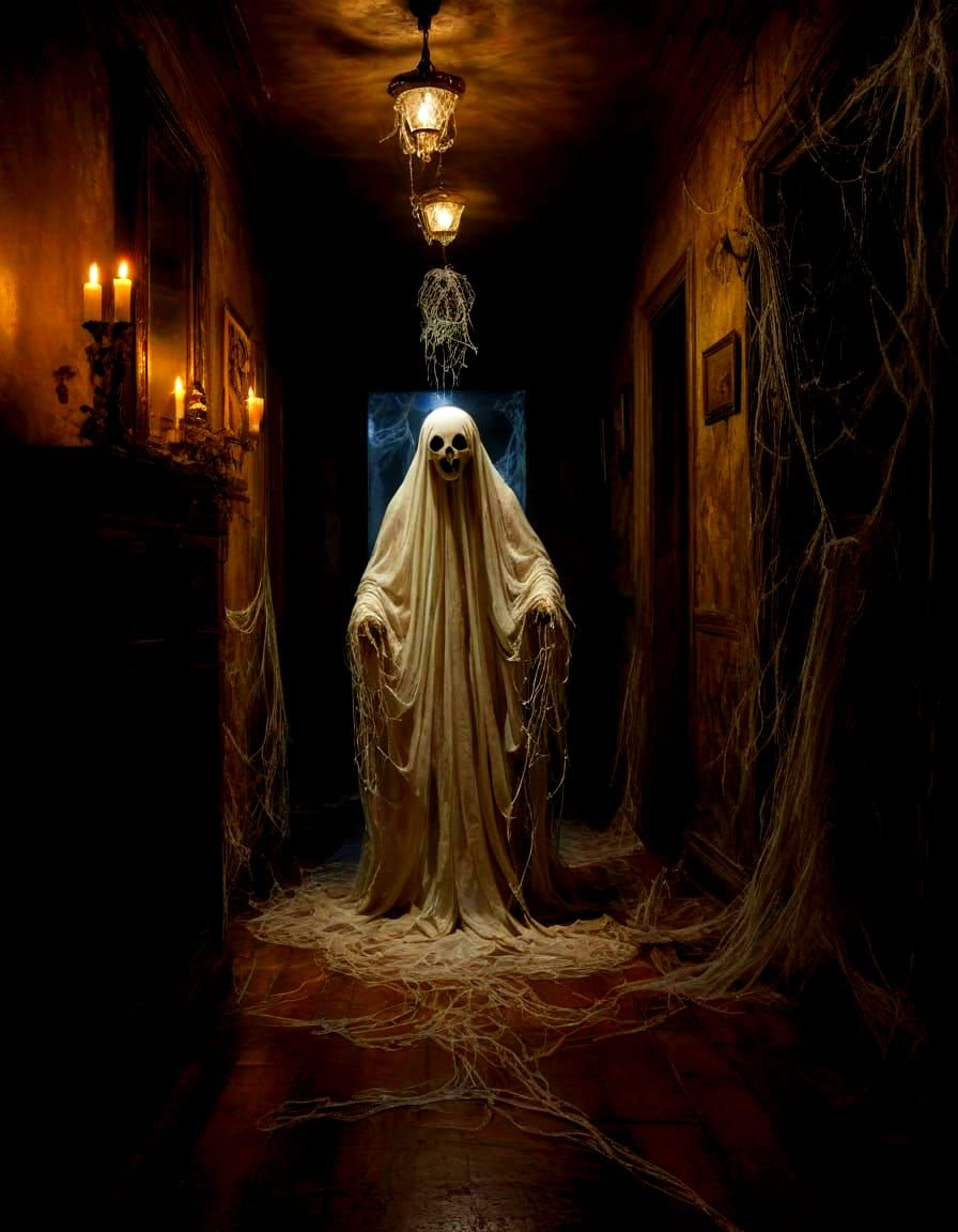Spooky Halloween Ghost Emerges from Shadows