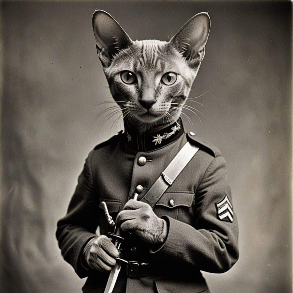 Feline Soldier in Trench Warfare Attire
