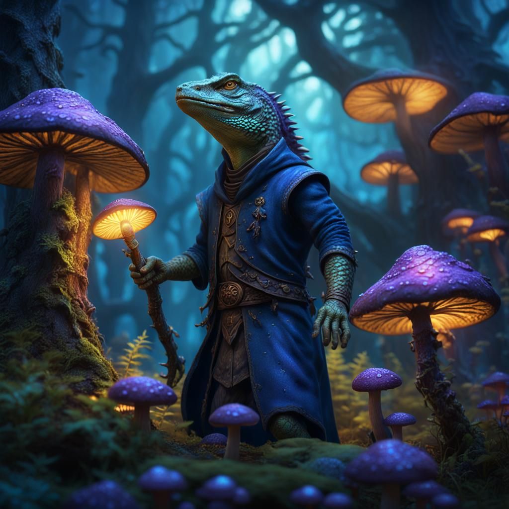 Lizardfolk Sorcerer in Mystical Mushroom Forest