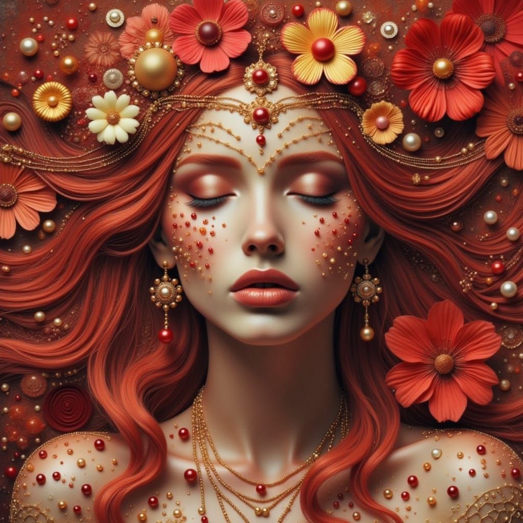 Surreal Women in Ornate Gowns by a Dreamlike Landscape