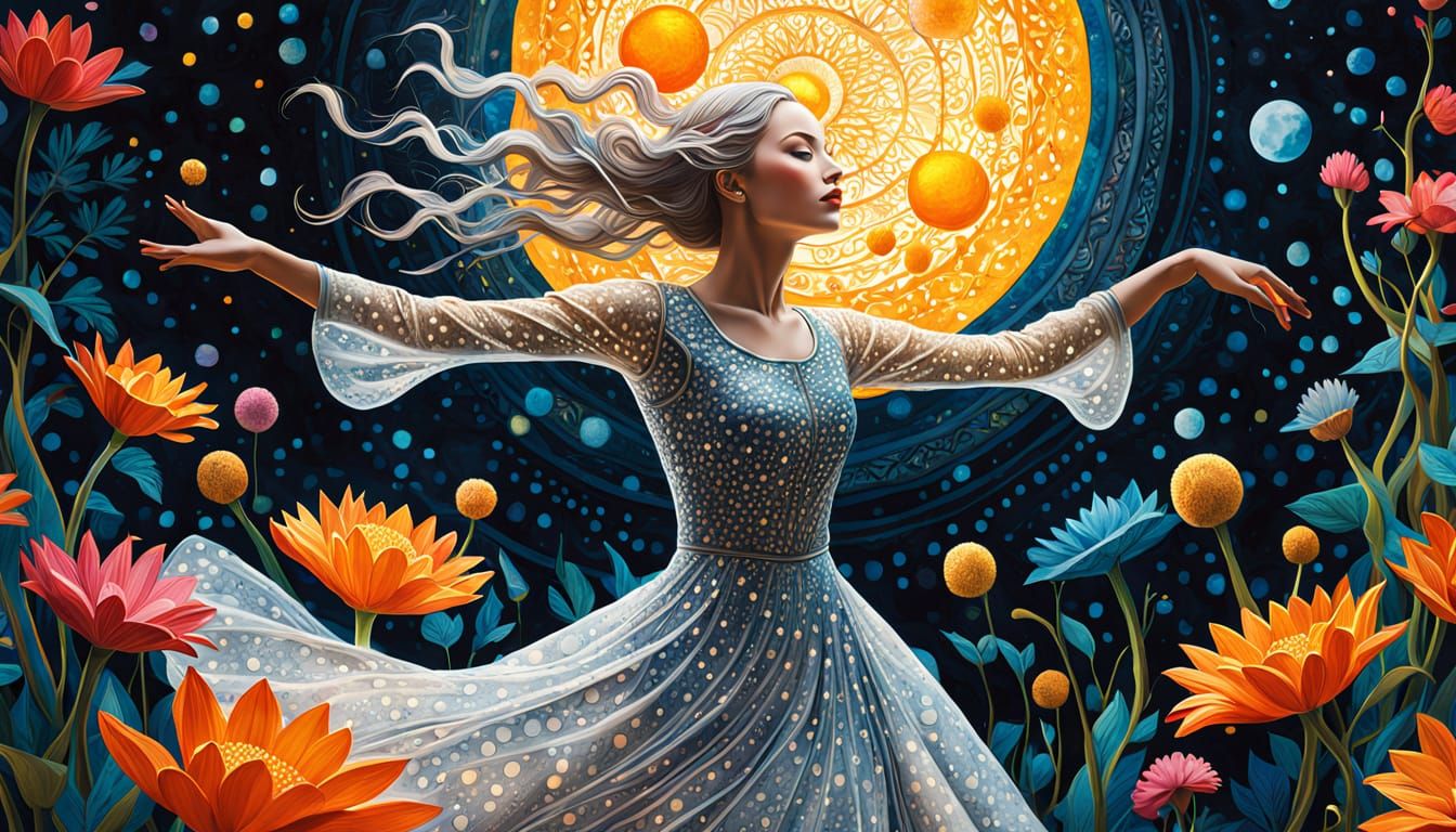 Dreamlike Woman in Vibrant Floral Dance
