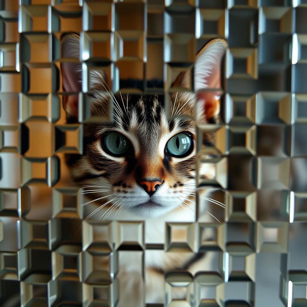 Distorted Cat Portrait Through Textured Glass