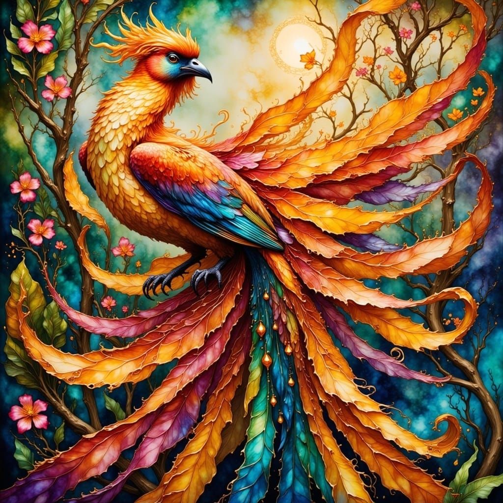 Exotic Bird of Paradise in Vibrant Art Nouveau Splendor