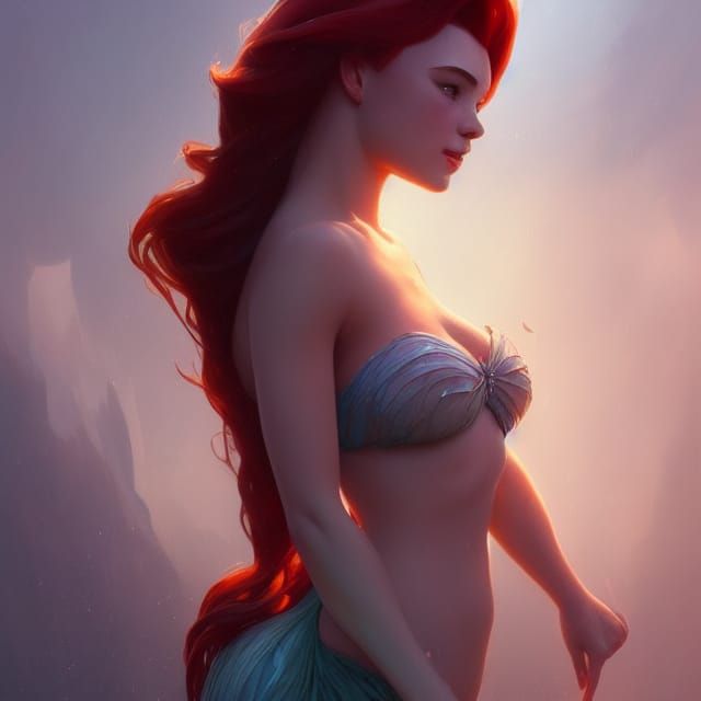 Princess Ariel Portrait in Art Nouveau Style