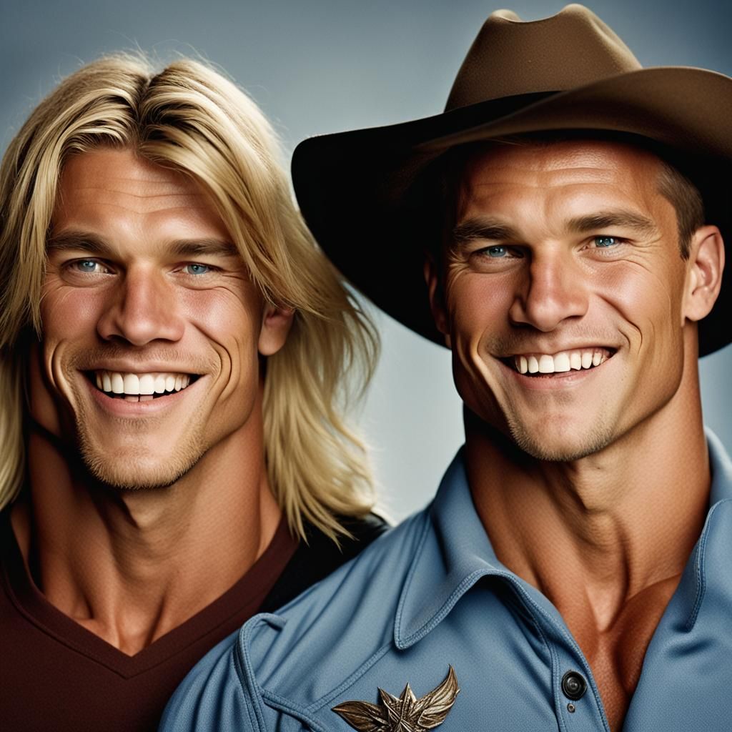 Cowboy Bodybuilders Portrait with Professional Studio Lighti...