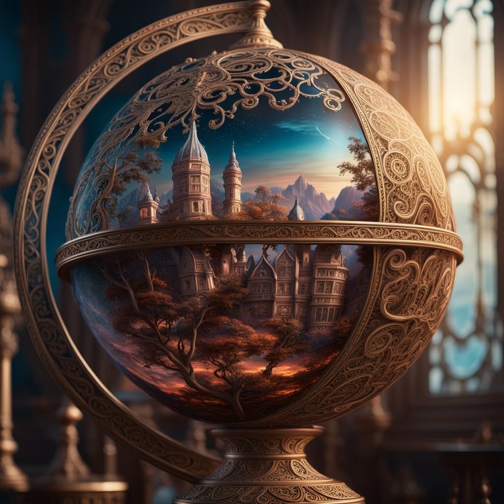 Dreamscape Filigree Globe: Detailed Digital Matte Painting