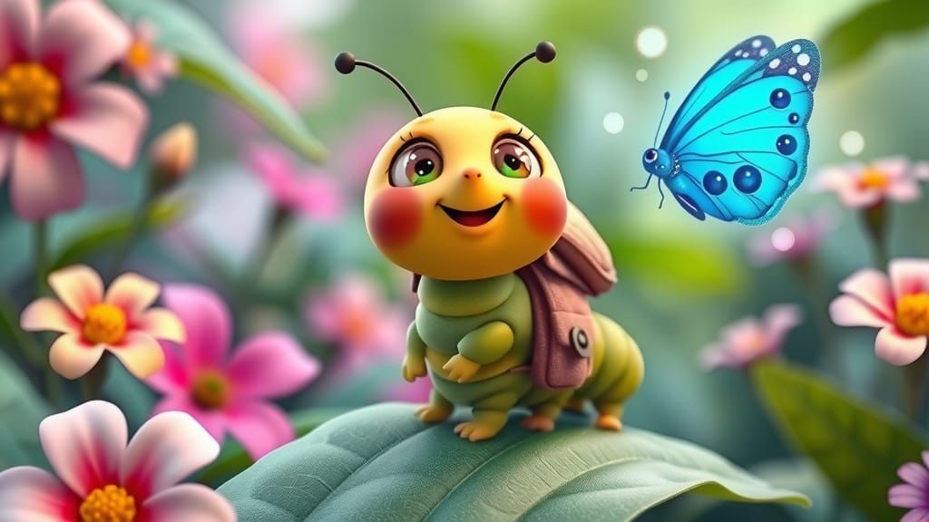 Cute Caterpillar's Butterfly Dream: A 3D Cartoon