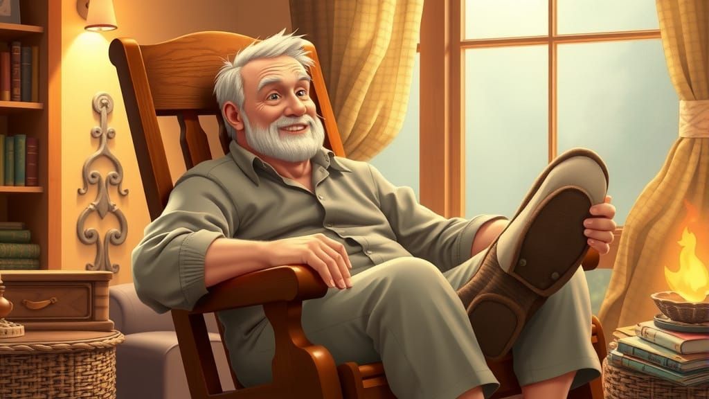 Cozy Father Figure Relaxing in Rocking Chair