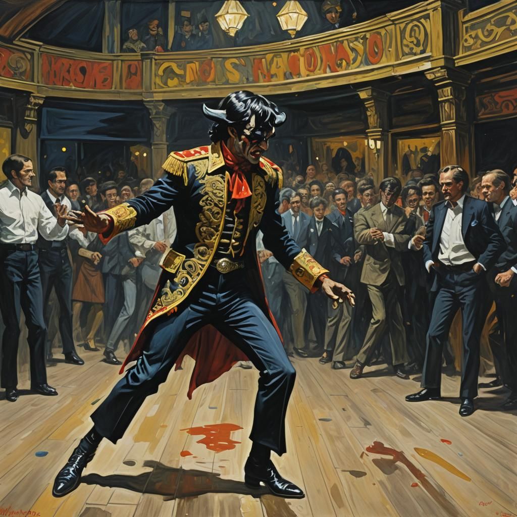 Haunted Matador in Discotheque: Oil Gouache Painting