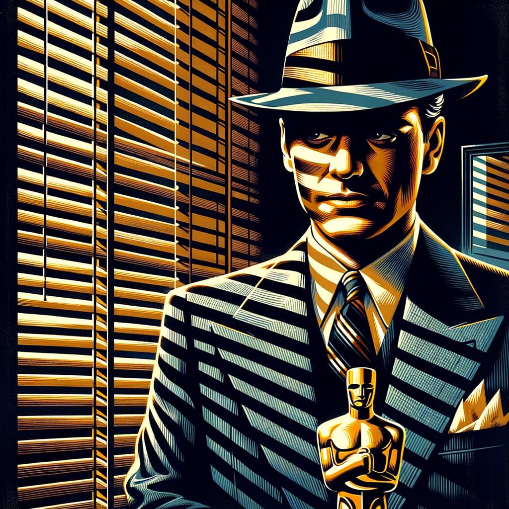 Film Noir Detective in Shadowy Office