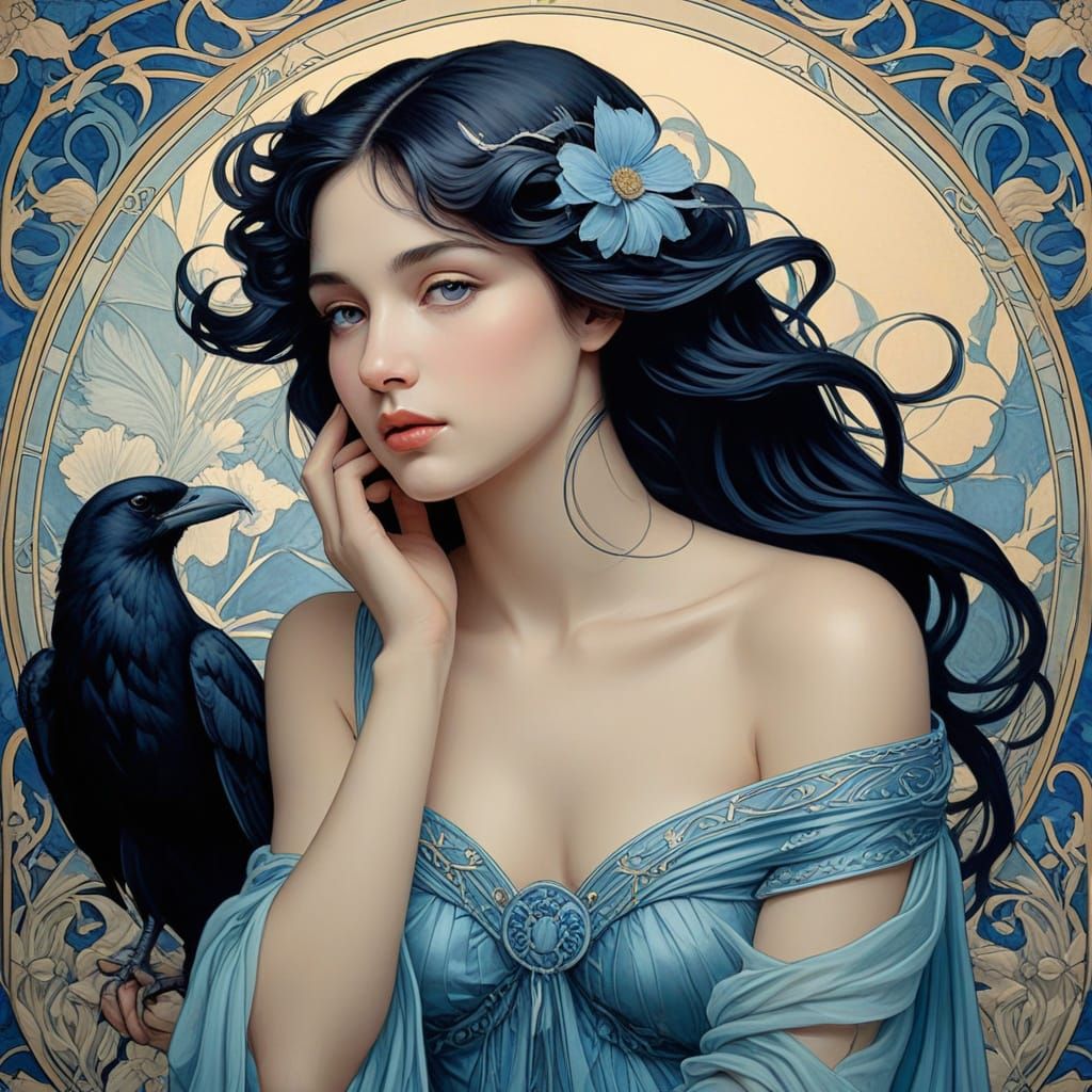Art Nouveau Portrait of Aphrodite with Floral Details