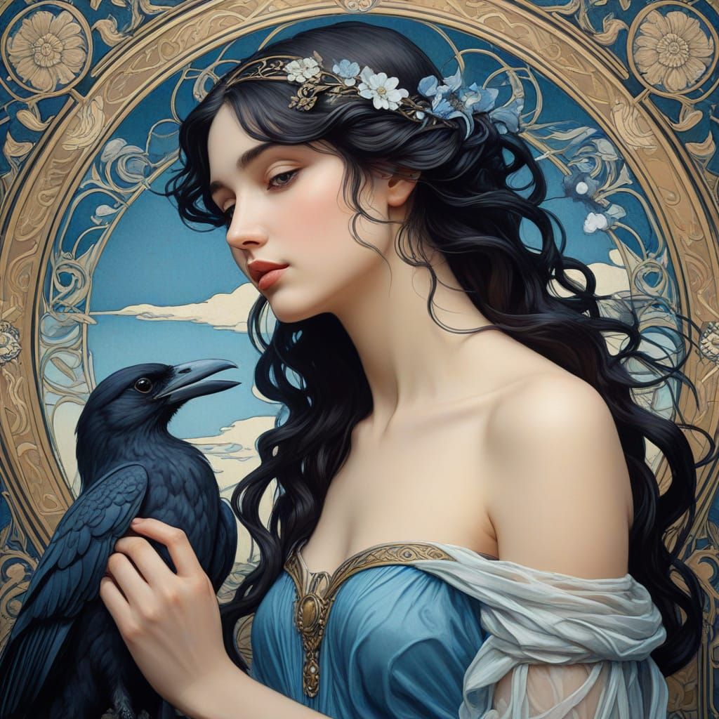 Art Nouveau Portrait of Aphrodite with Floral Details