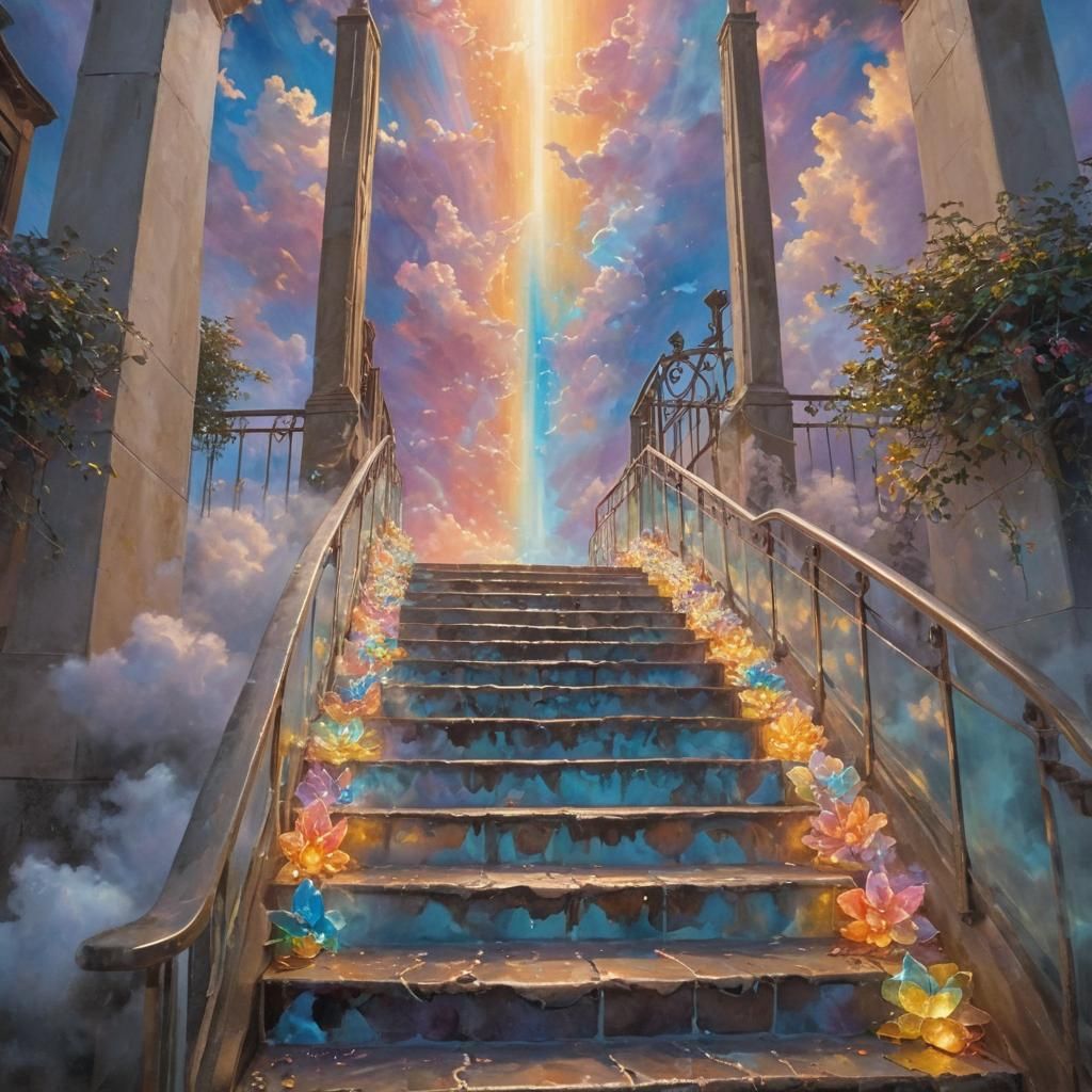 Ethereal Stairway to Heaven in Surrealist Style