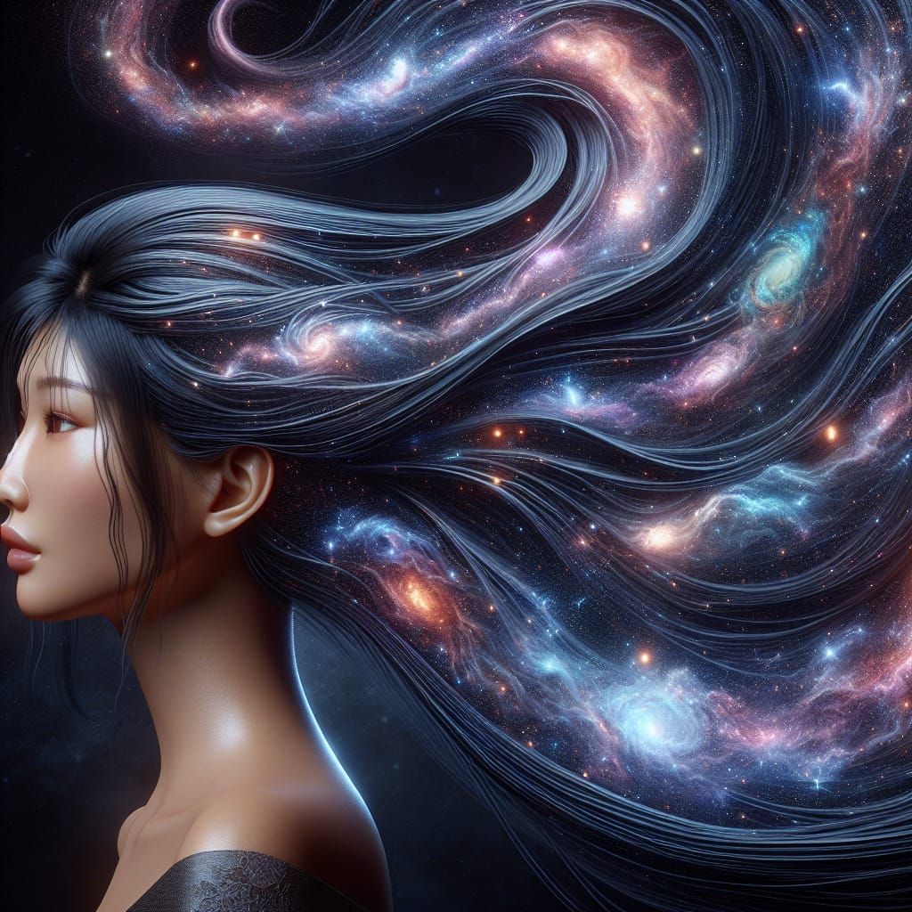 Ethereal Goddess: Hair of Intertwined Galaxies