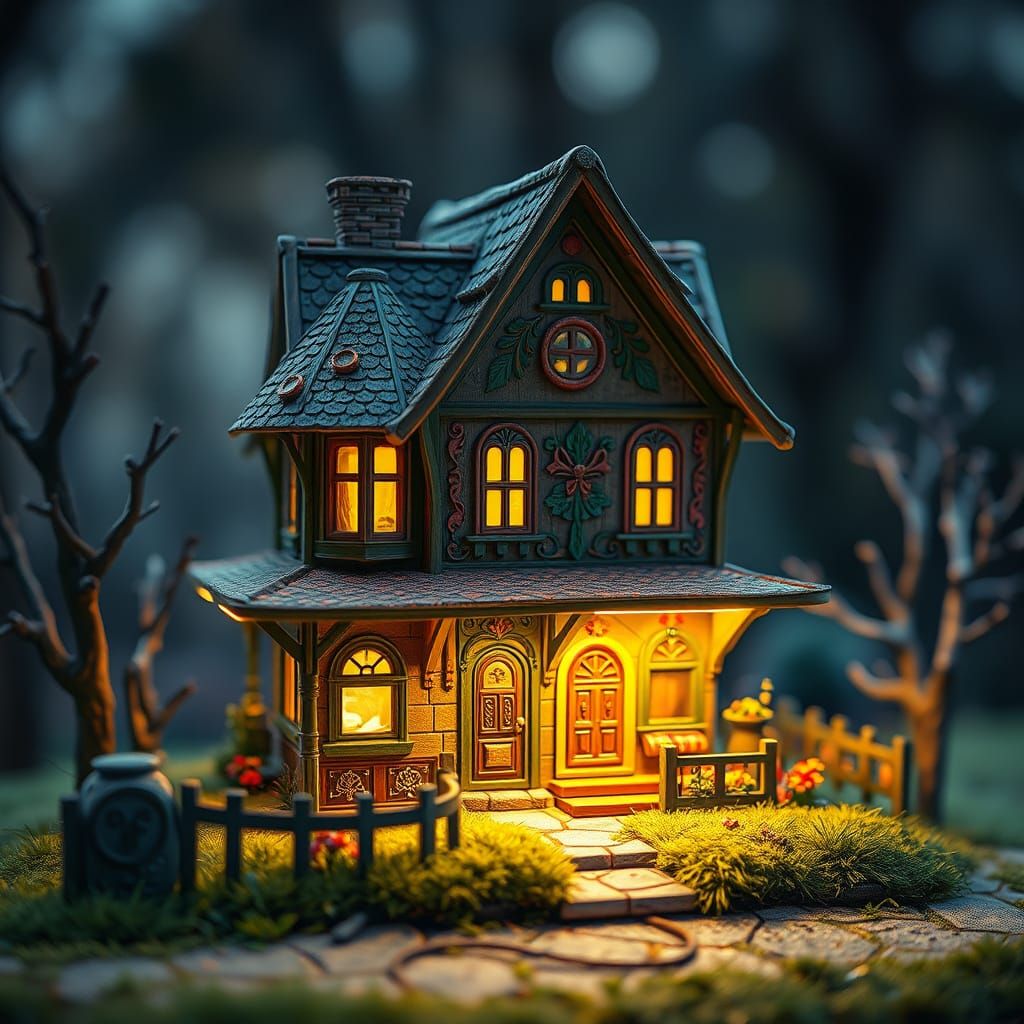 Child's Drawing of a House with Cinematic Lighting