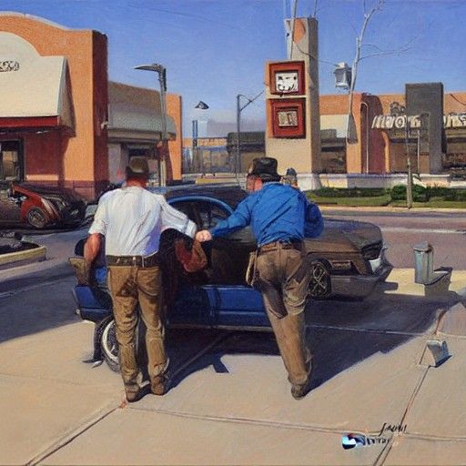 Bank Robbery Scene in Oil Painting Style