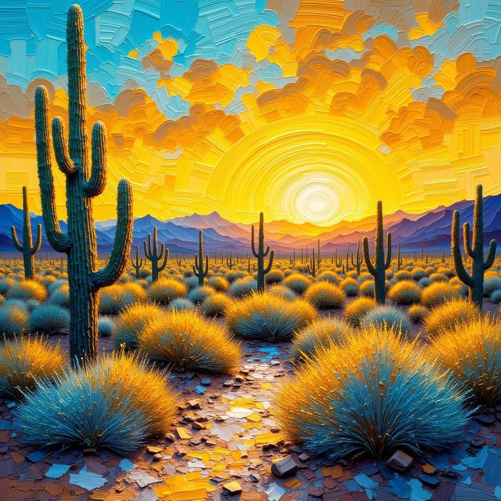 Desert Sunset: Impasto Painting with Vivid Hues