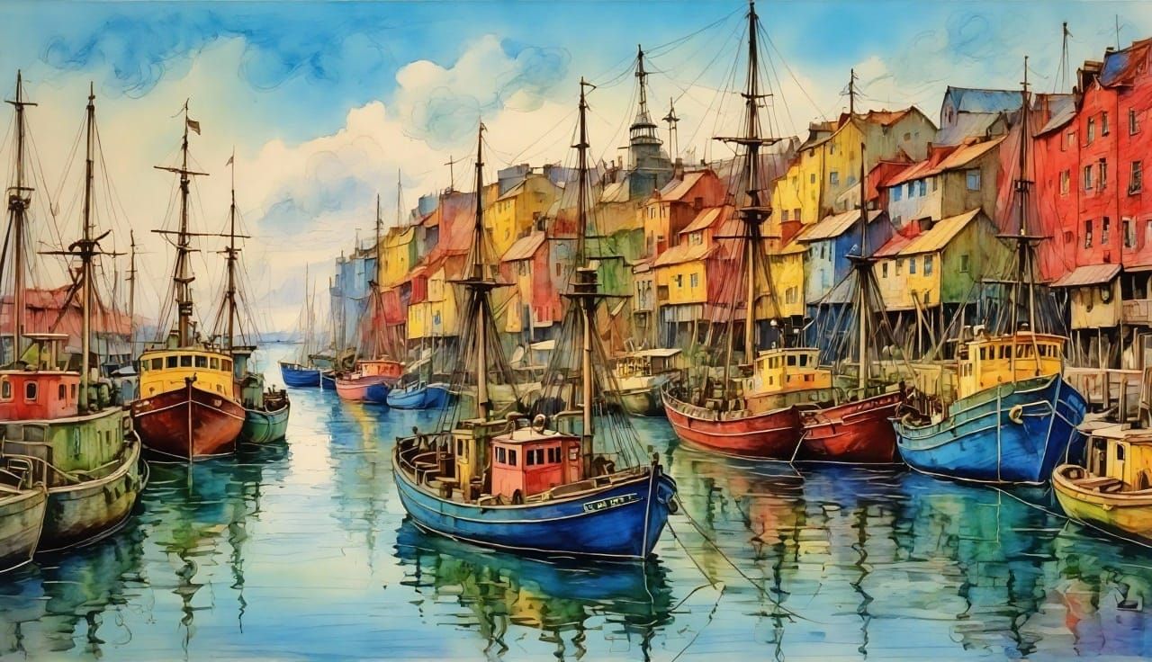 Harbour Line Drawing Expressionism in Pencil Sketch