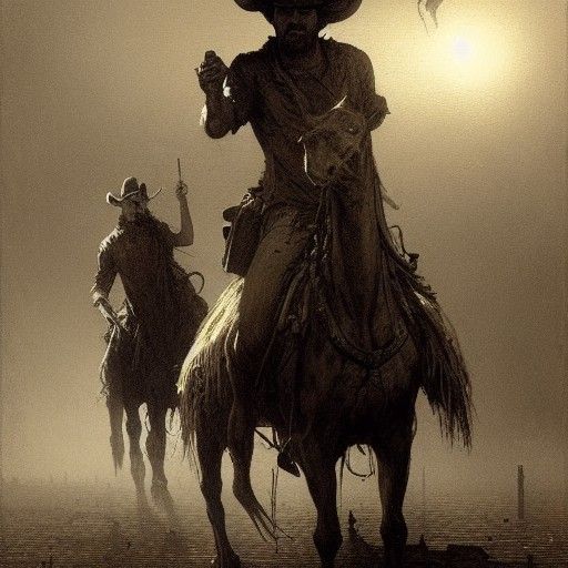 Cowboys in a Dark Western Landscape