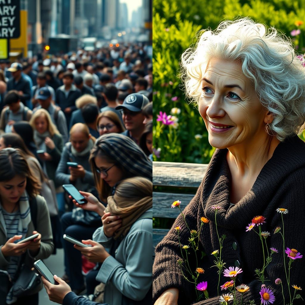 Hyperrealistic Contrast: City Sorrow vs Nature's Solace