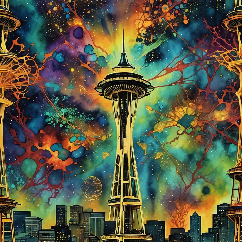 Space Needle in Seattle with Triadic Colors