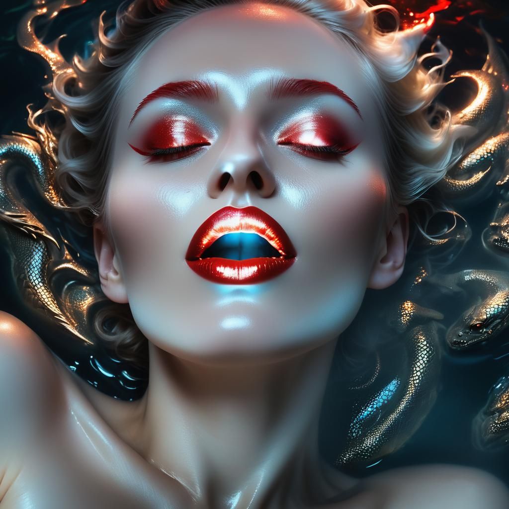 Ethereal Surrealism: Woman Kissing Glass in Dreamy Light