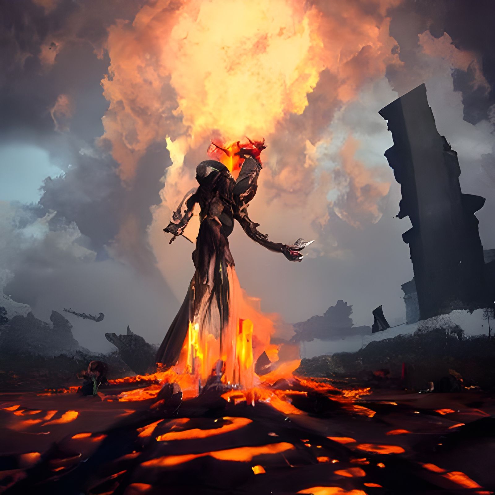 Headless Fire Figure with Giant Fireball