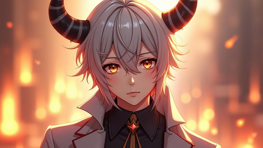 Anime Style Devil with Silver Hair and Horns