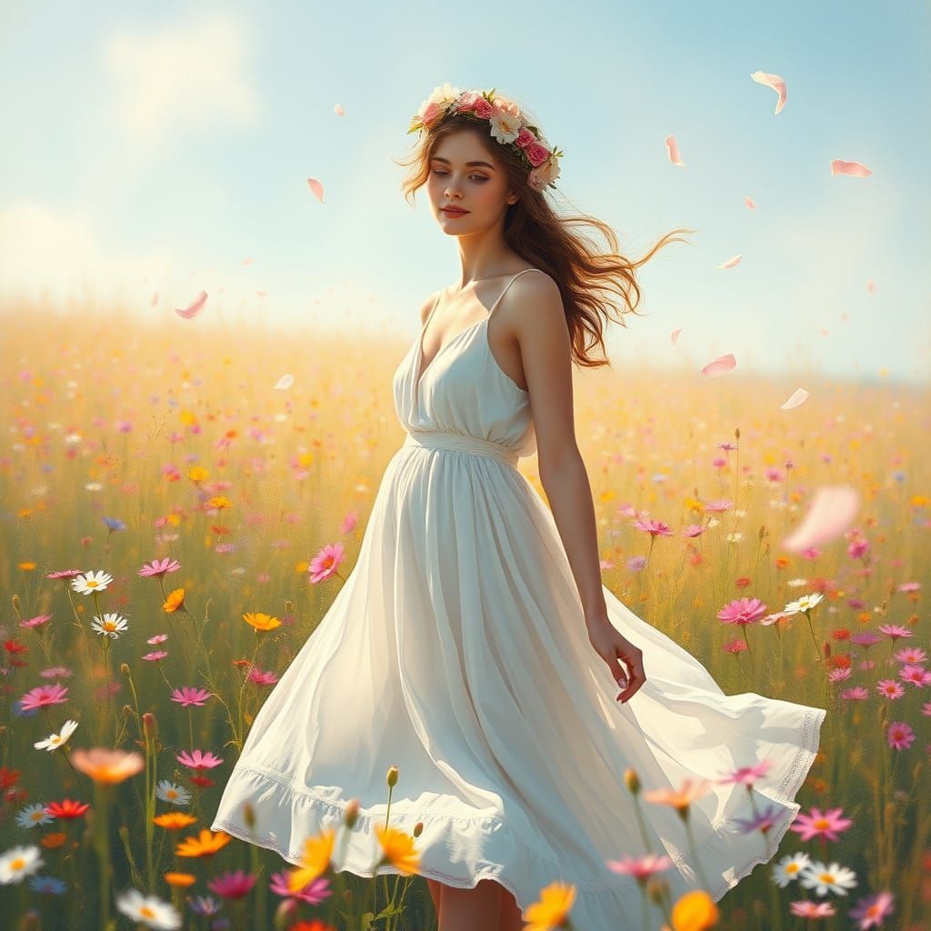 Dreamy Spring Scene in Impressionist Style with Wildflowers ...