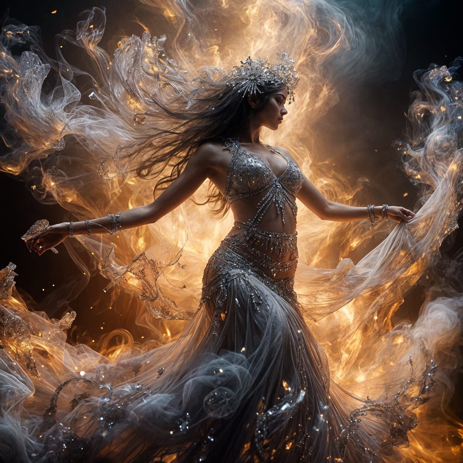Crystalline Belly Dancer in Smoky Haze