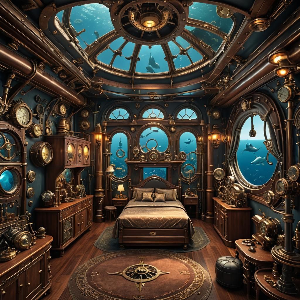 Bedroom on a Steampunk Submarine