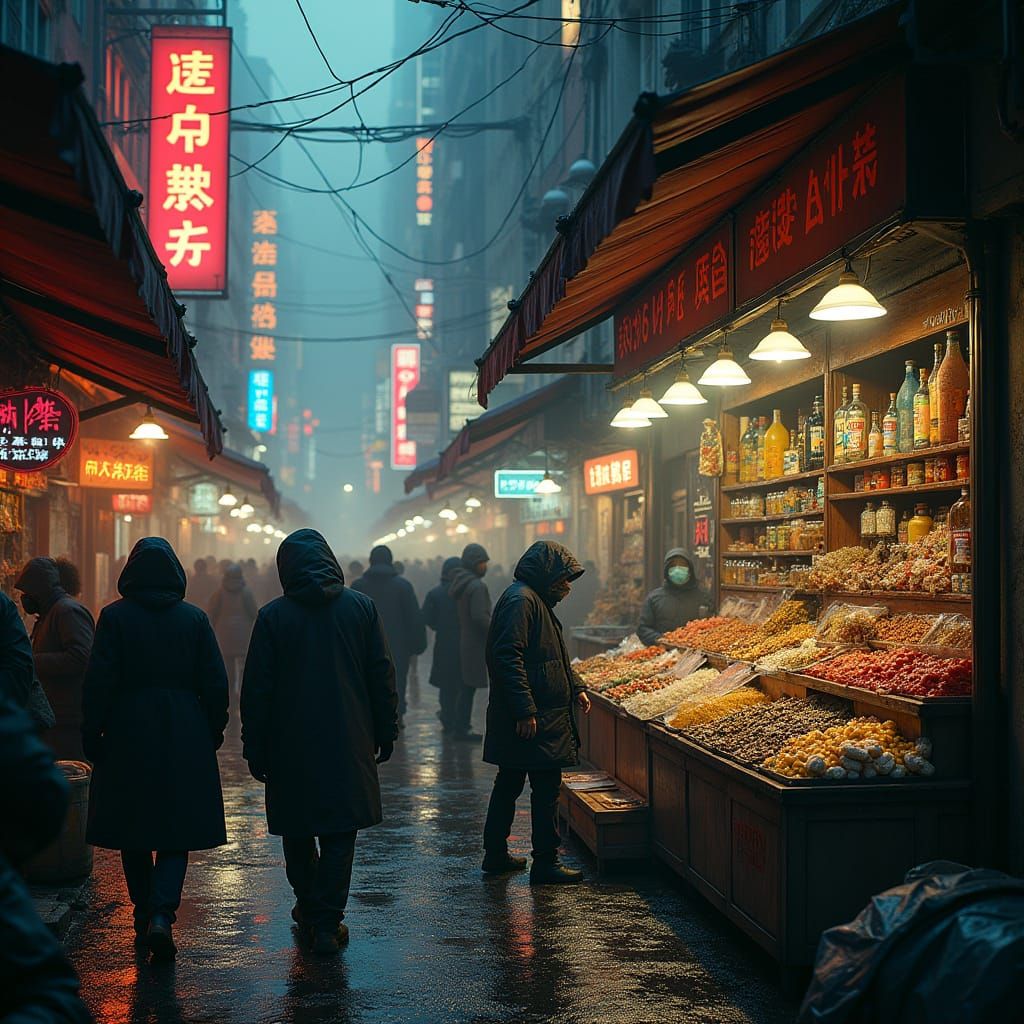 Cyberpunk City Market Scene