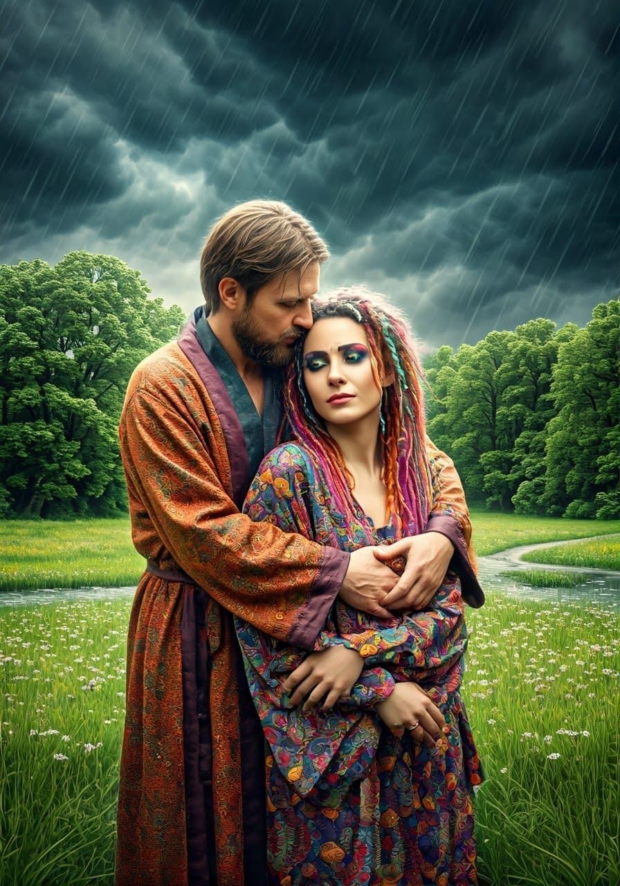 Embrace in the Meadow: A Cinematic Moment