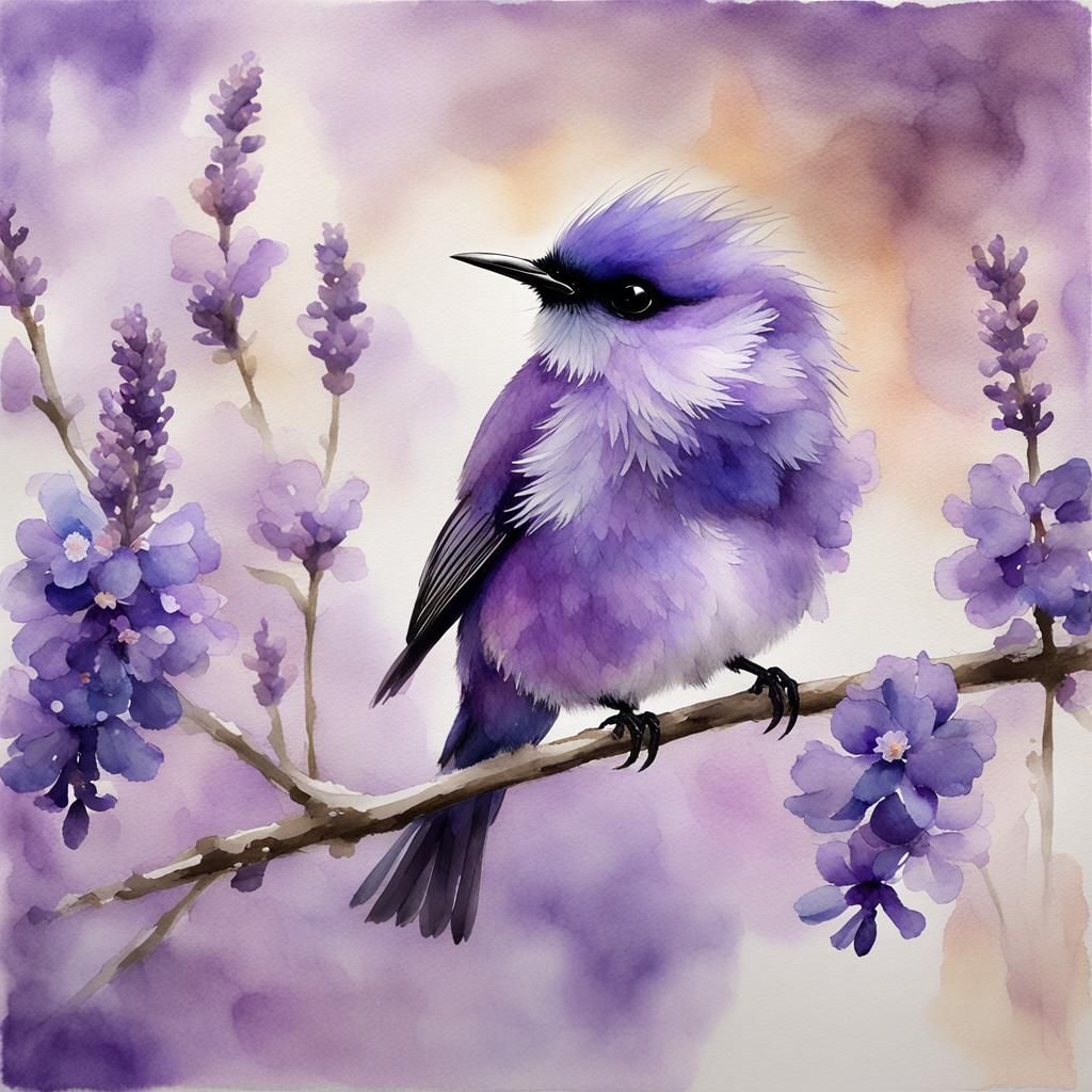 Dreamy Purple Honeycreeper Bird Watercolor Painting