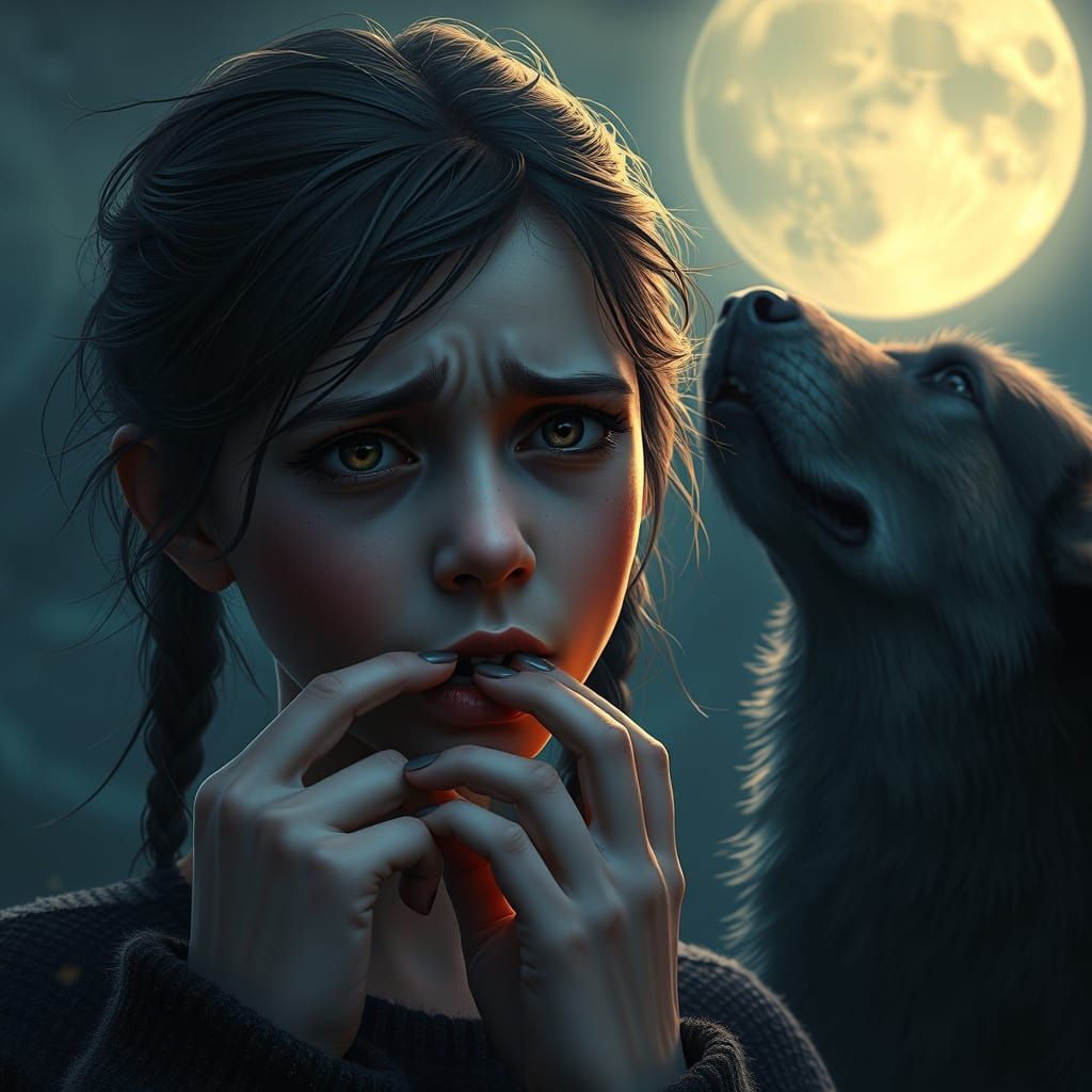 Sad Girl and Howling Dog: Fantasy Concept Art