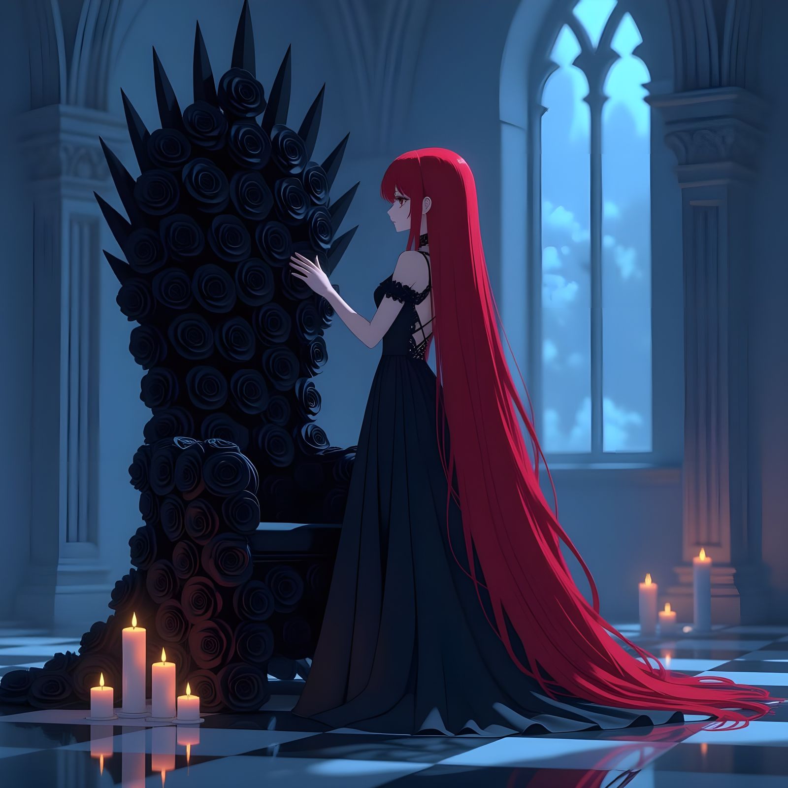 Gothic Anime Girl in Black Dress by Metal Rose Throne