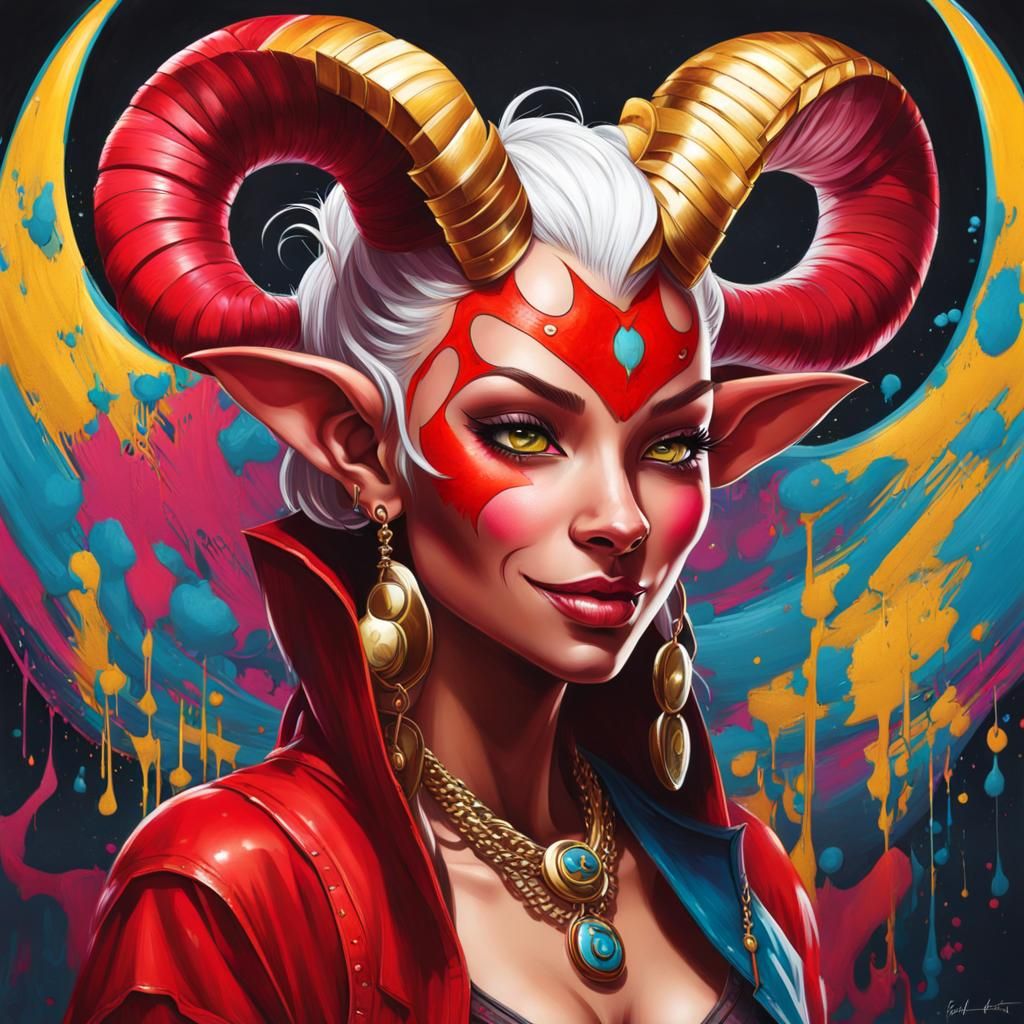 Tiefling Portrait in Graffiti Art Style