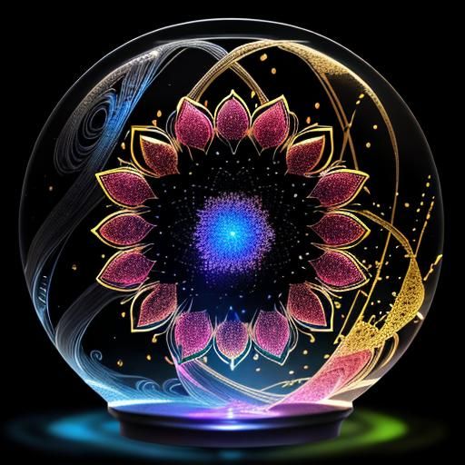 3D Abstract Mandala in Neon Metallic Style