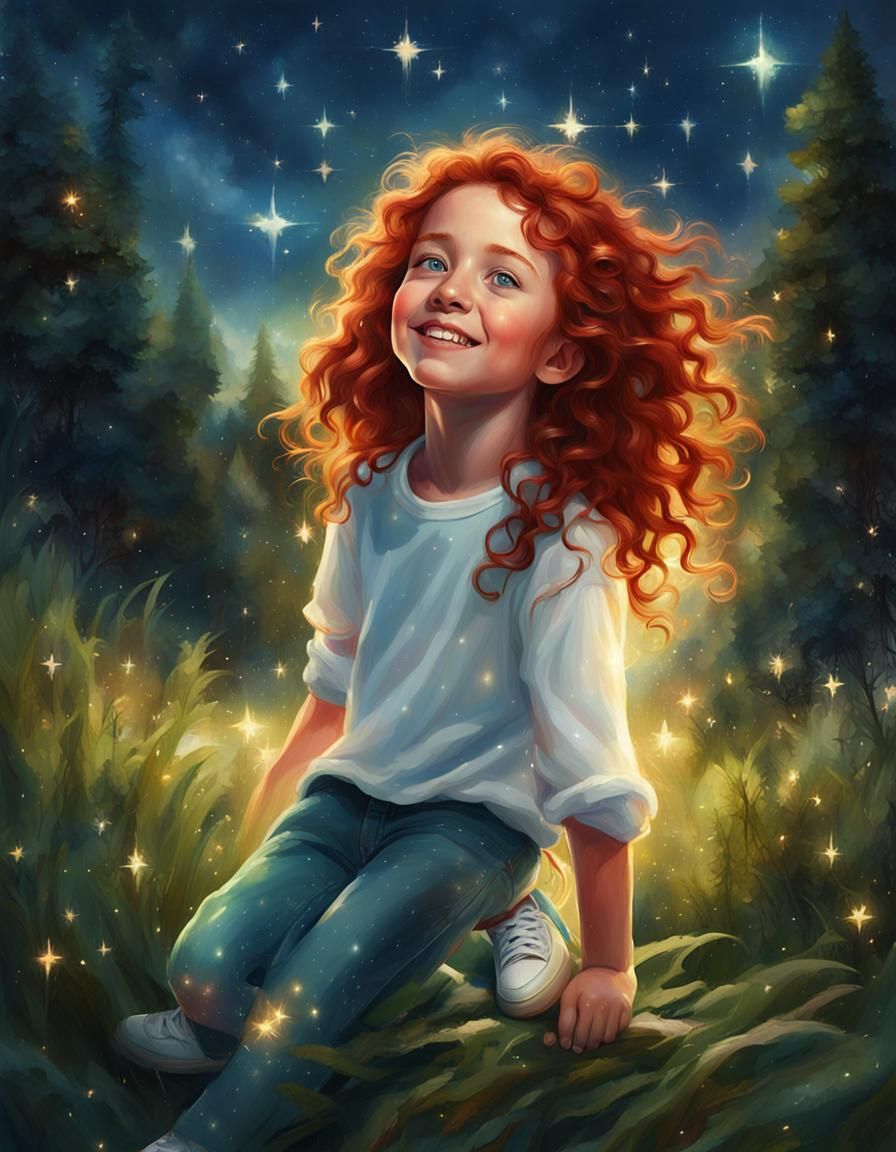 Girlchild Gazing at North Lights: Hyperrealistic Splash Art