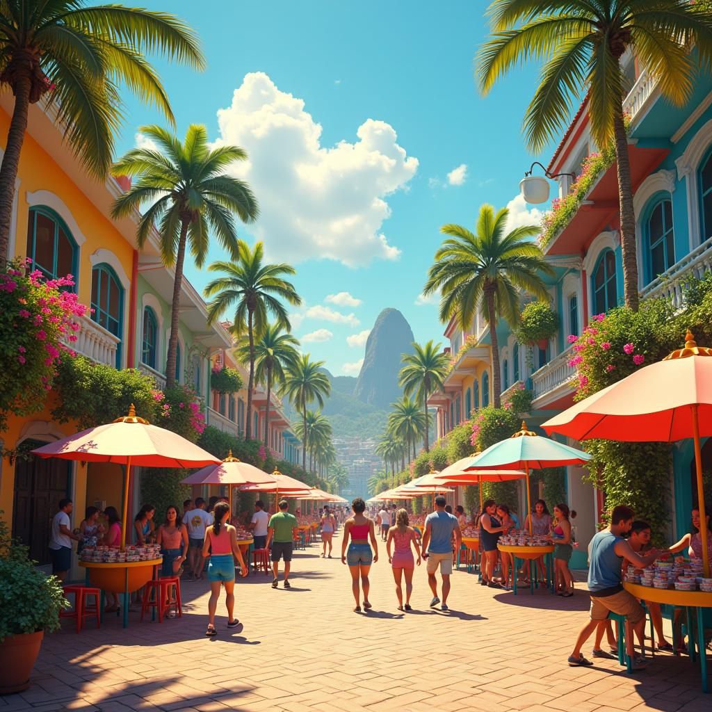 Lively Rio Square in Disney-inspired Art Style