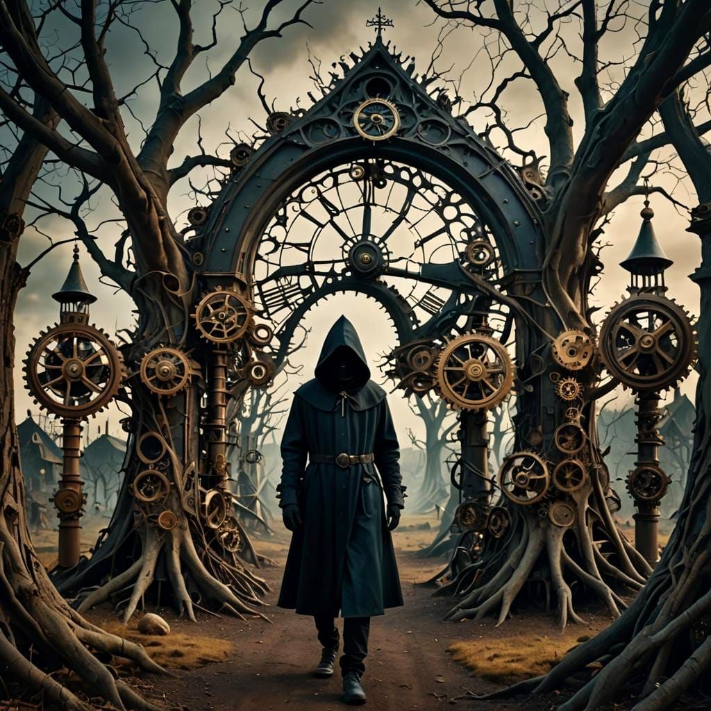 Retrofuturist Surreal Middle Age Landscape