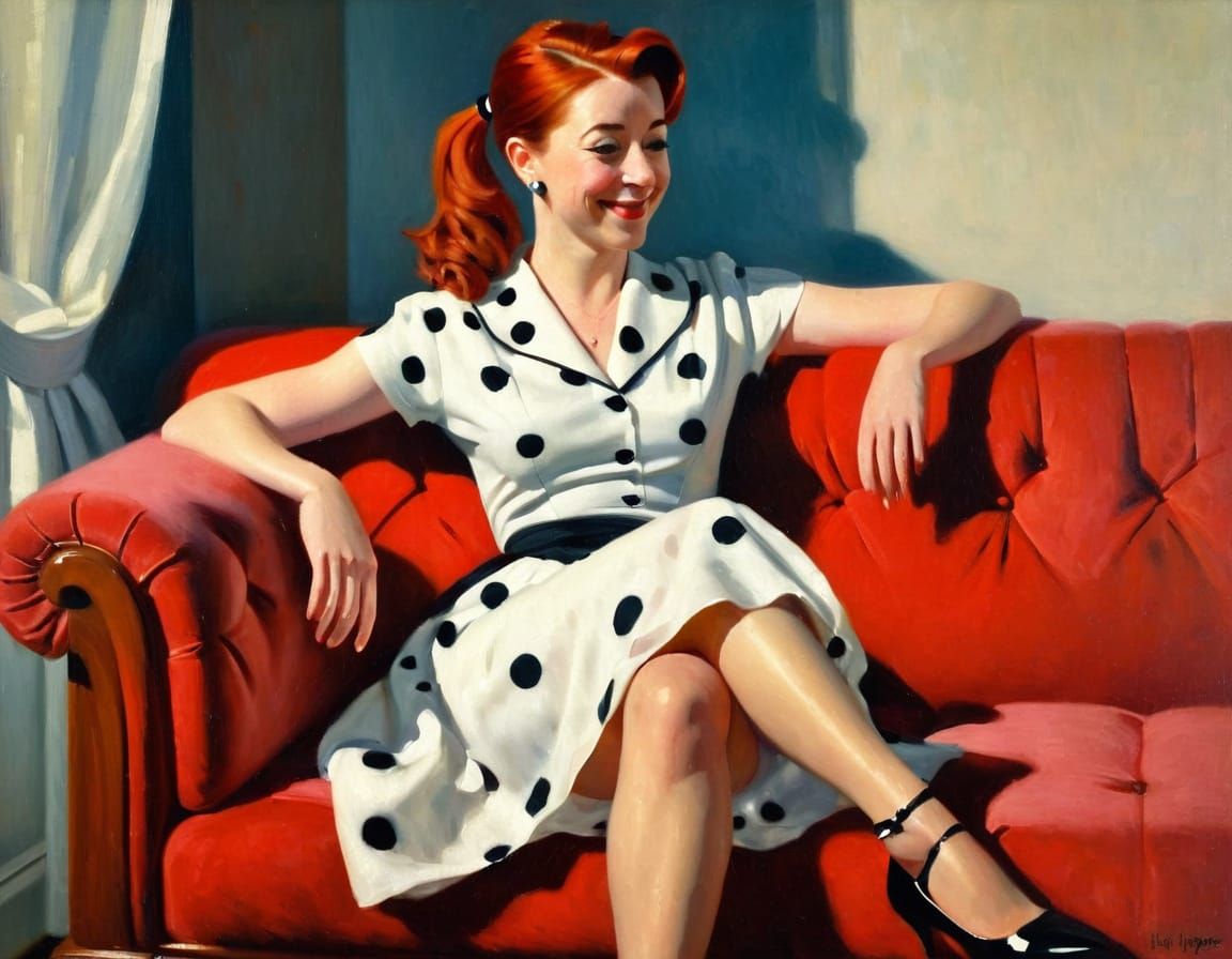 Elegant 1950s Housewife in Impressionistic Oil Painting