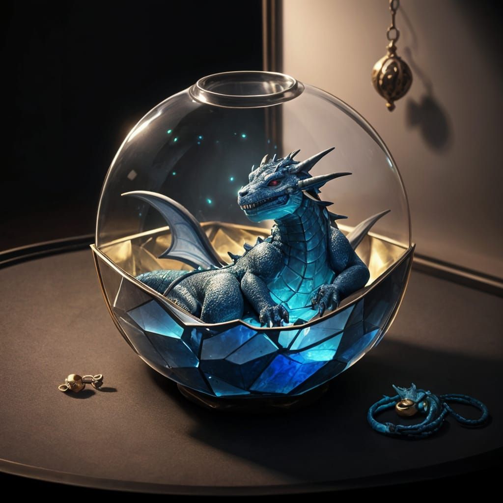 Baby Dragon in Glass Jewel Box: Hyperrealistic Render