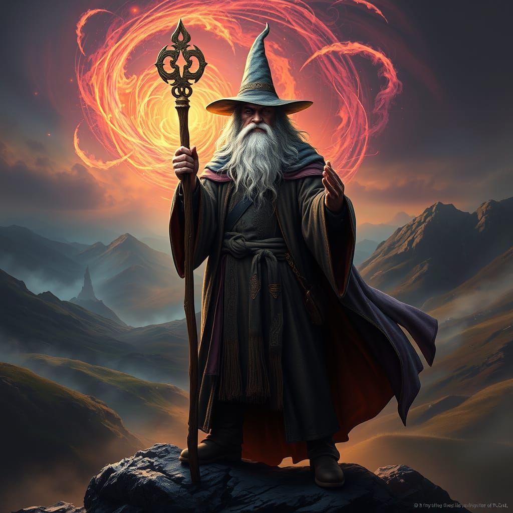 Gandalf in Epic Fantasy Landscape