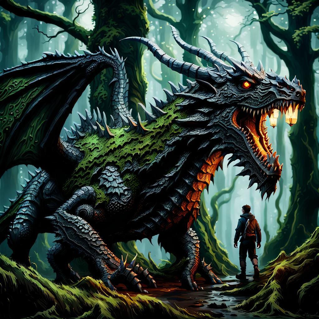 Wooden Dragon in Mystical Irish Rainforest