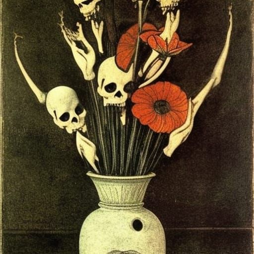Floral Skull Vase Inspired by Renaissance Masters