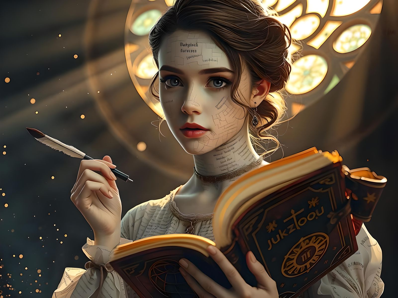 Paper and Ink Woman in Fantasy Library